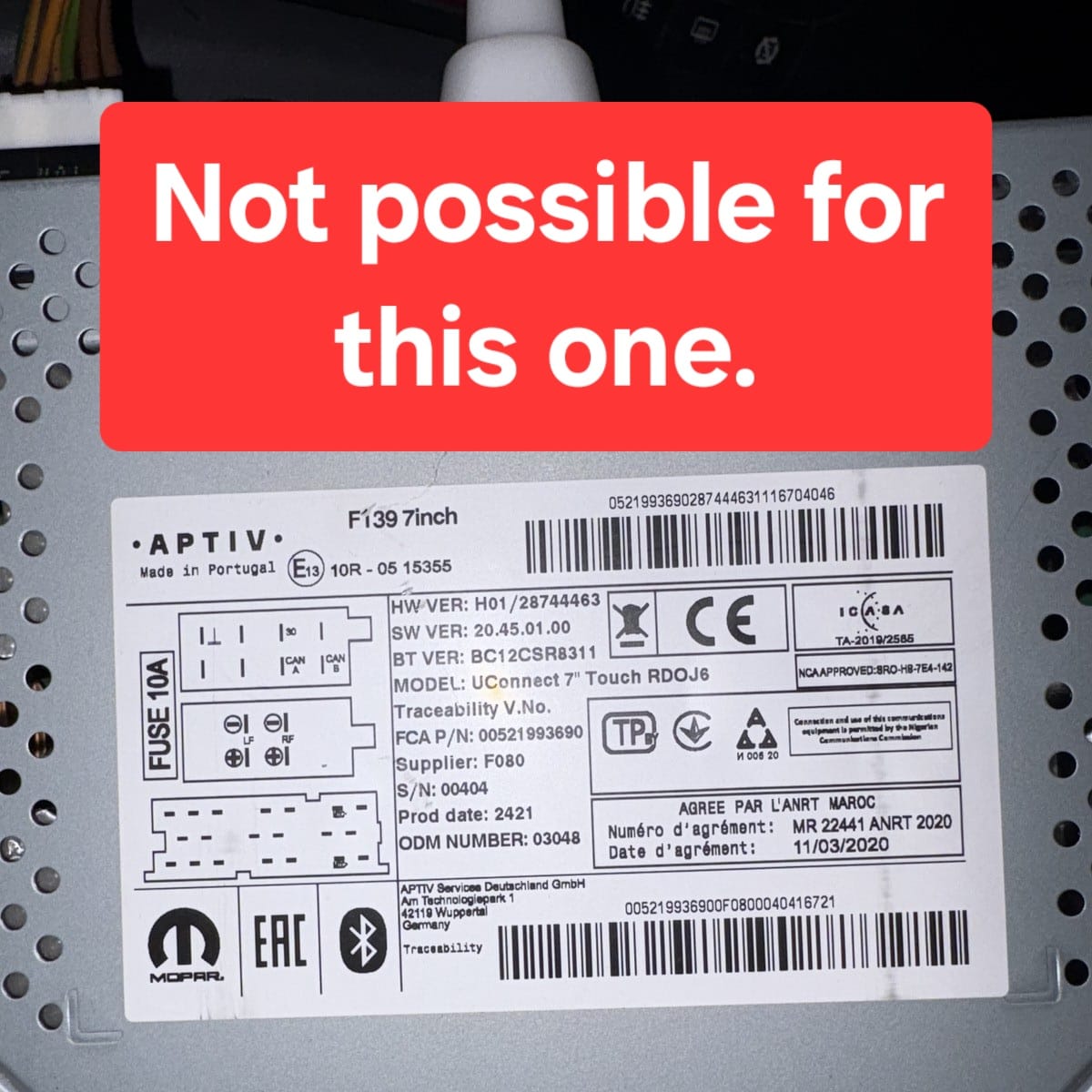 Aptiv VP2 board that cannot be unlocked via serial alone